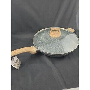 New Natural Elements Woodstone Non-stick 12.5" Chicken Fryer Pan With Glass Lid